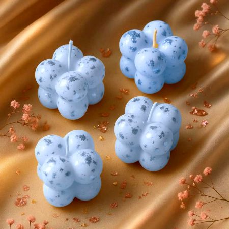 Handmade Soy Wax Blue Silver Bubble Candle Set of 4